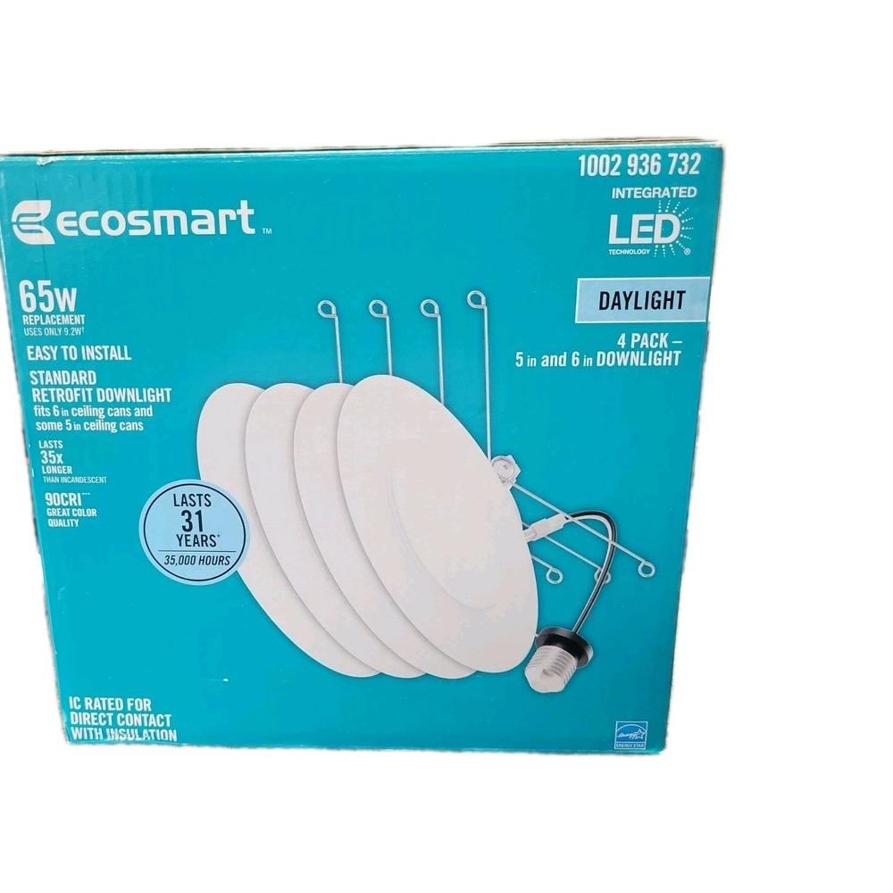 4x Ecosmart Integrated LED 5-6 in Ceiling Retrofit Dimmable Recessed Light Trim